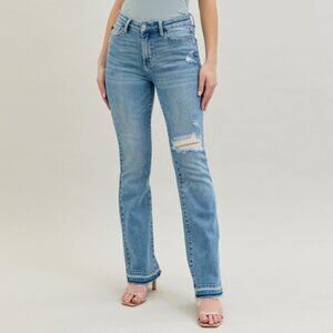 Judy Blue Mid Rise Release Hem Destroy Bootcut Jeans